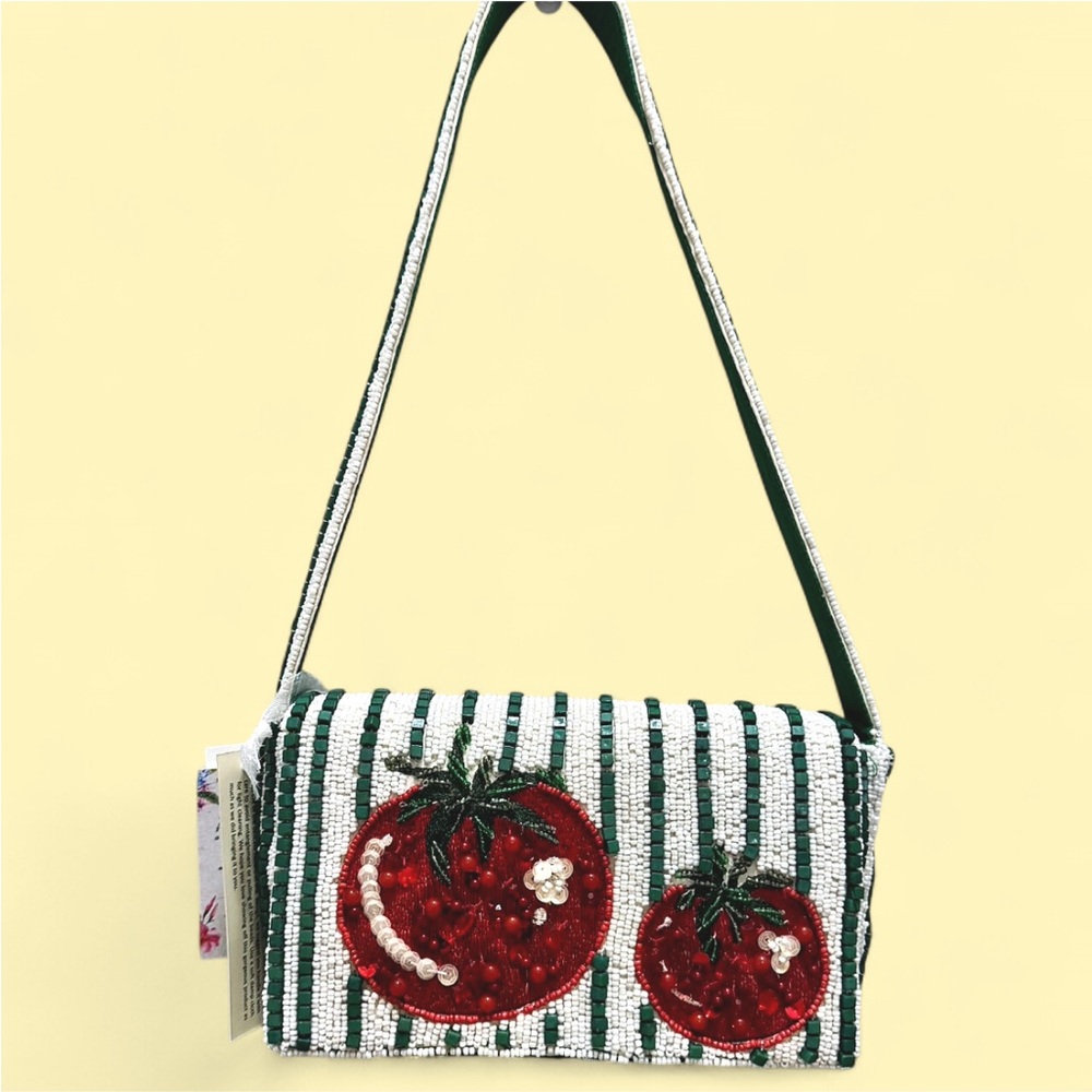 Striped Tomato Embellished Shoulder Bag